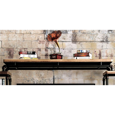 Industrial Pipe - Inspired Metal And Wood Tv Console Bridge, 67.25 In Depth, Simple Setup, For Primary Living Space Antique Black Natural Colors, 14.03 Wide, 7.71 High