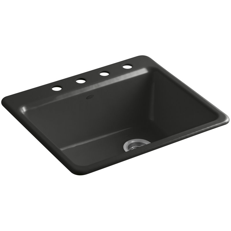 Riverby® 25" L x 22" W x 9-5 8" Bar Kitchen Sink with Basin Rack, 4 holes, White