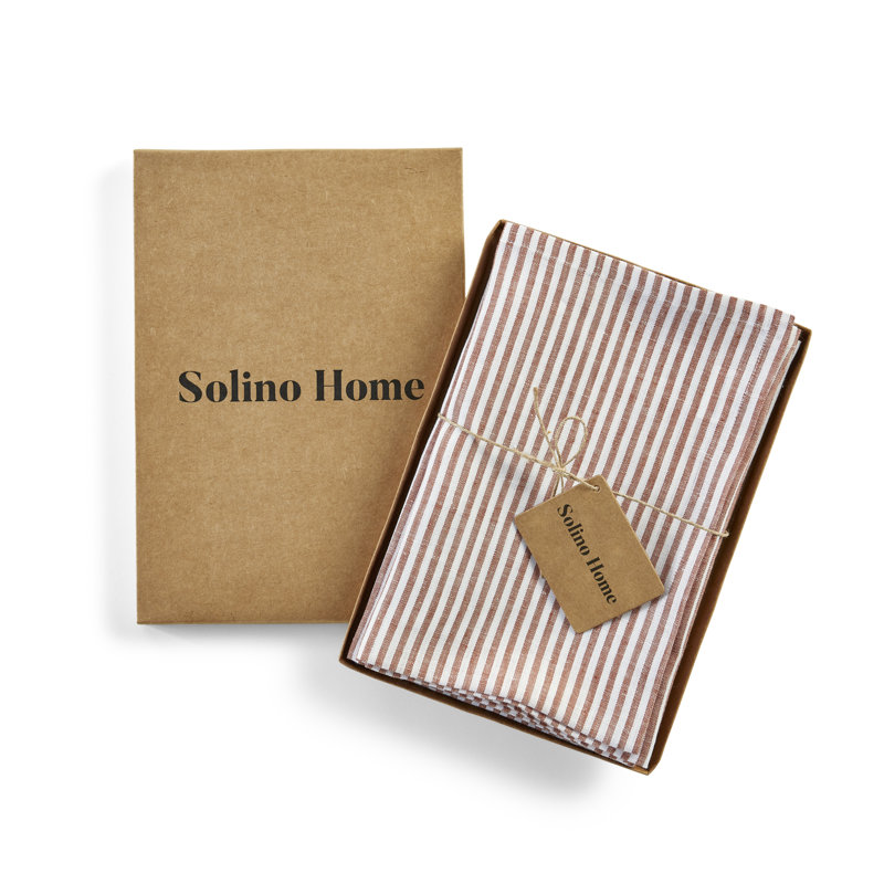 Narrow Stripe - 100% Pure Linen Dinner Napkins, Cinnamon/White