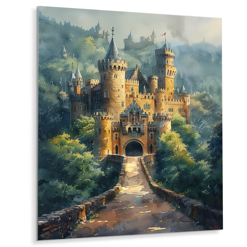 Beige vert, château de conte de fées, salon d'art mural châteaux, Métal métal, H 20 po x l 12 po x P 1 po