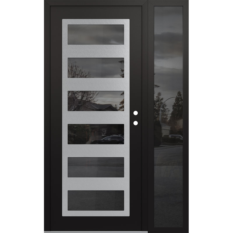 Porte d'entrée C9 à panneau avant en acier argenté avec panneau latéral C9, Côté gauche, 53,25 po L x 81,69 po H