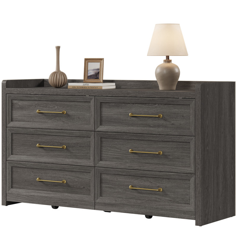Commode moderne à 56 tiroirs l 56,4 po, Chêne gris foncé