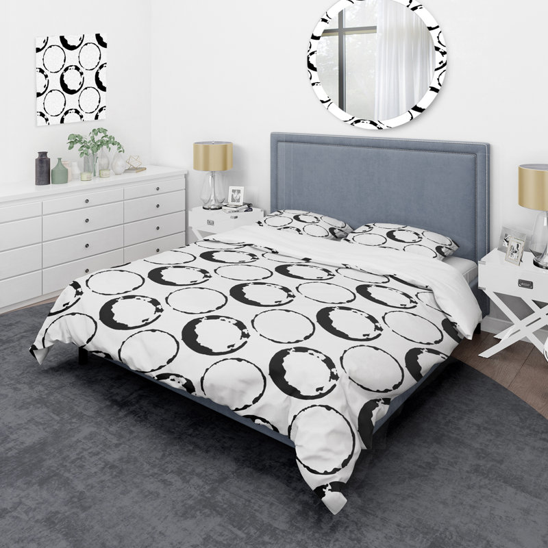 Black Circle Pattern - Abstract Duvet Cover Set - Microfiber Polyester, Twin Duvet Cover + 1 Standard Sham