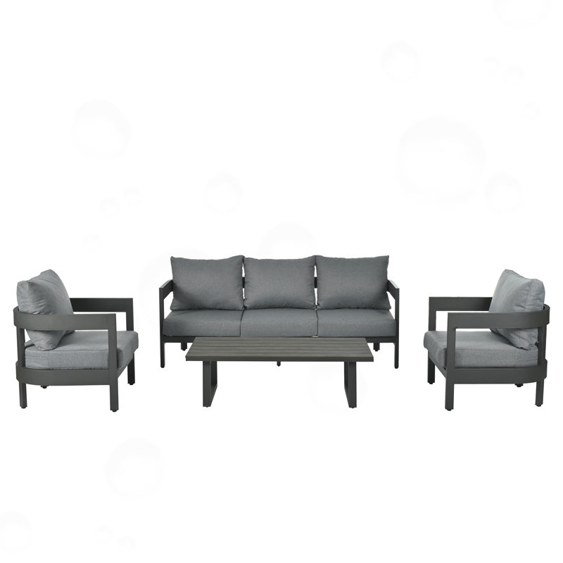 4-Piece Outdoor Conversation Set with Thick Cushioned Seating and Coffee Table, Gray