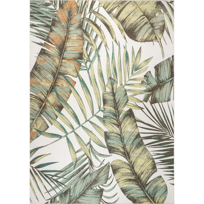 Elen SpinClean Machine Washable Natural Leaves Area Rug, Rectangle 6' x 9'