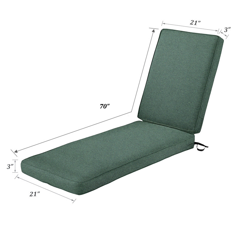 Outdoor Chaise Lounge Seat / Back Cushion, Green , 21" H x 70" W x 3" D