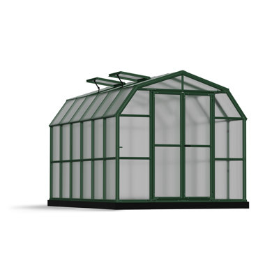 Palram - Canopia Grand Gardener 2 - 8' W x 12' D Walk-In Hobby Twin Wall Polycarbonate Resin Frame Greenhouse Kit with Roof Vent and Base - Green
