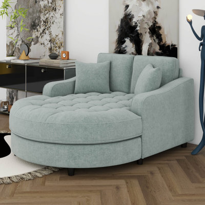 55" Modern Chaise Lounge Sofa Bed, Chenille Upholstered Couch With Tufted Seat And Removable & Adjustable Pillows