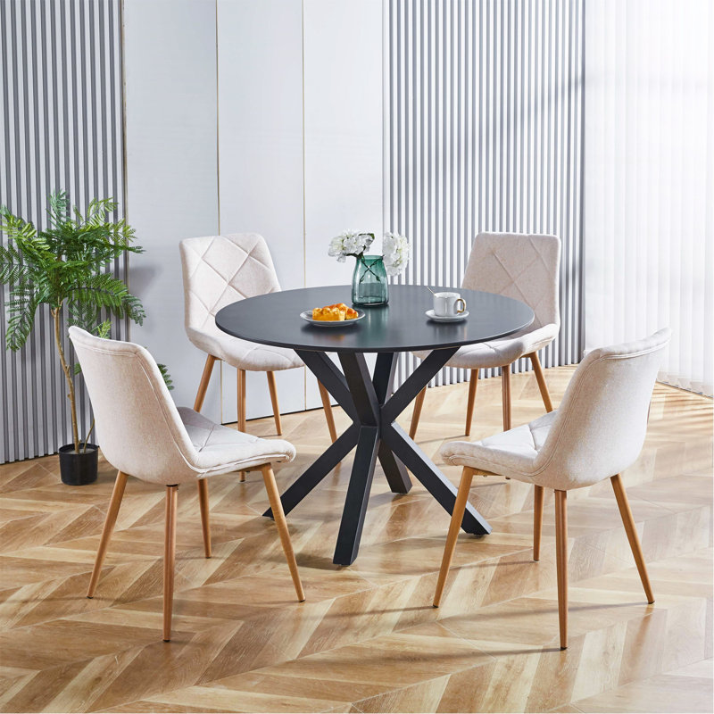 Table de salle à manger de style Mid-Century 42,1 po pour 4 à 6 personnes avec plateau rond en MDF, table de salle à manger à piédestal, table basse de loisirs, pieds croisés