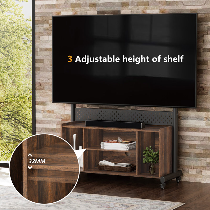 Charrisse Sturdy Rolling TV Stand with Wheels for 50-85 Inch TVs with Open Shelves TV Console