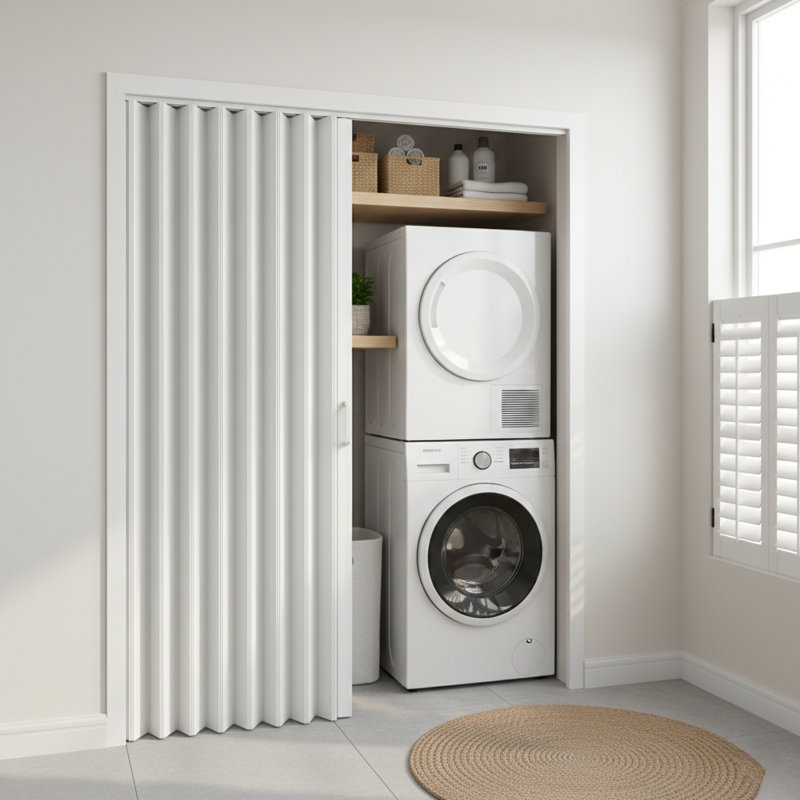 Porte accordéon à panneaux en PVC / vinyle, 60 po x 80 po, Blanc