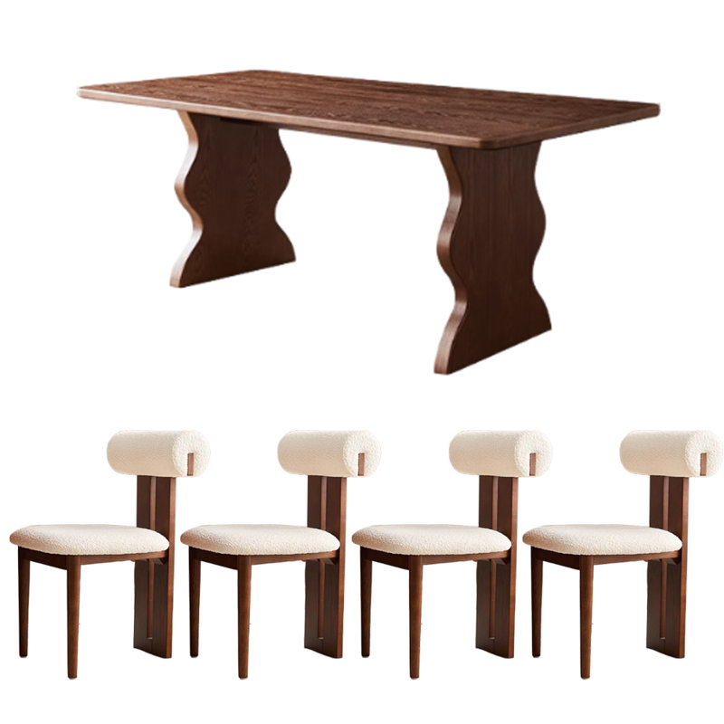 Retro Simple Design Rectangular Dining Table Set, 29.52"H x 55.11"L x 31.49"W