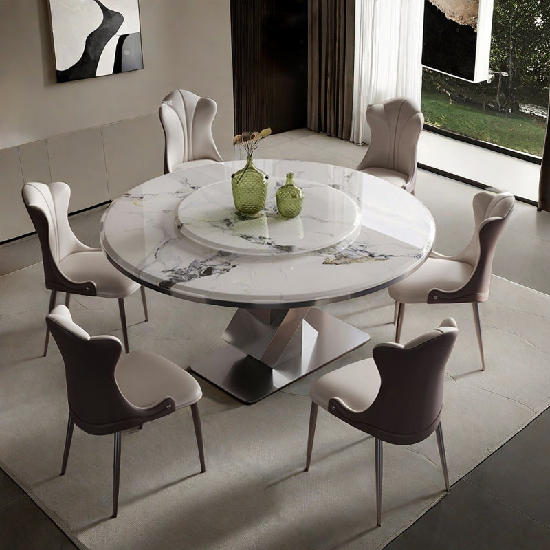 Simple Metal Microlite Round Dining Table Sets, 7