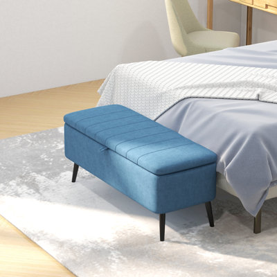Storage Ottoman Bench, Linen Fabric Footstool