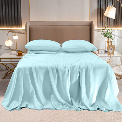 Elegant Comfort Luxurious 4-Piece Silky Satin Sheet Set, Skin And Hair Friendly, Wrinkle, Fade, Stain Resistant With Deep Pockets Fitted Sheet, Cooling Soft Satin Sheet Set