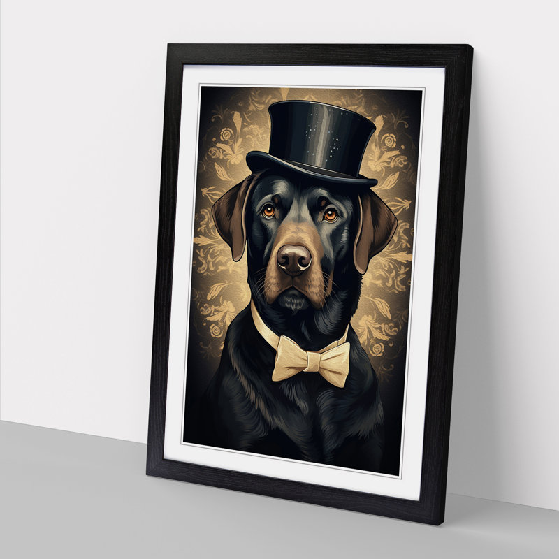 Labrador Retriever Art Deco - Single Picture Frame Print on Wood, 64cm H x 46cm W x 2cm D, Black Framed