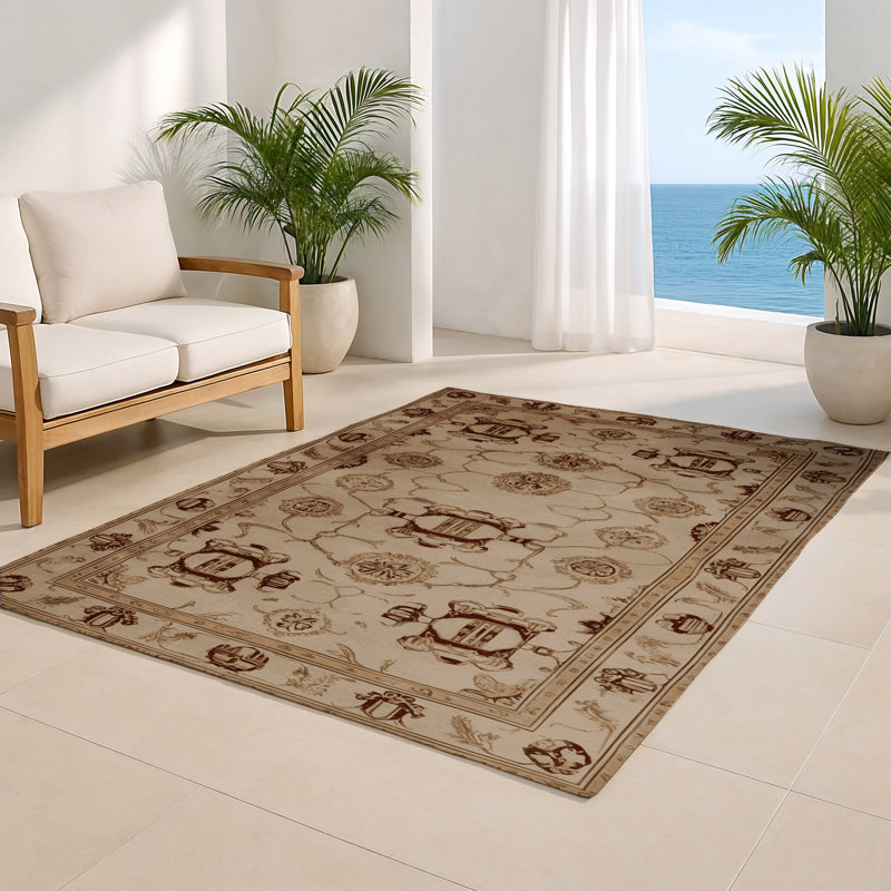 Tapis beige français d'intérieur et d'extérieur, Rectangulaire 8 pi x 10 pi