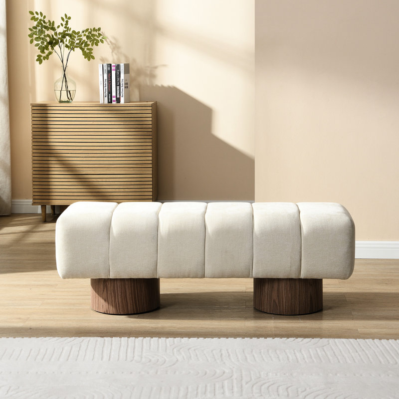 Banc rembourré beige en chenille d'une capacité de poids de 300 lb, sans assemblage, convenant à la salle à manger, au salon et au lit, d'une hauteur de 17 po et d'une longueur de 50 po