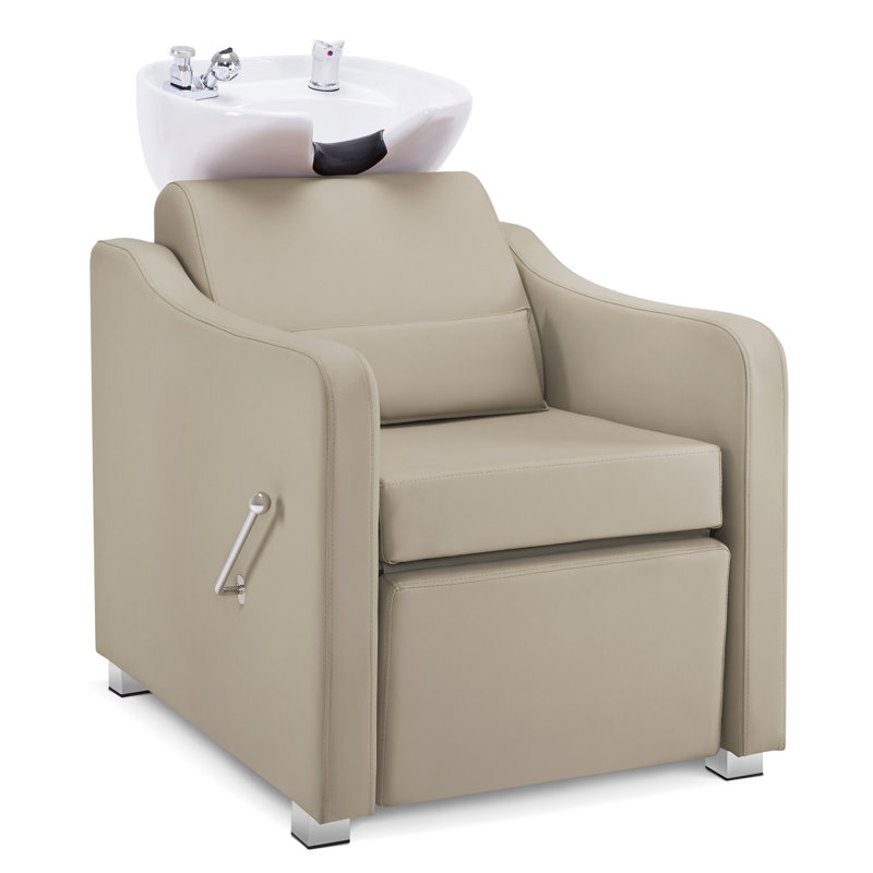 Fauteuil de station de shampooing Backwash, bol de lavage des cheveux en céramique réglable avec fauteuil, Similicuir crème