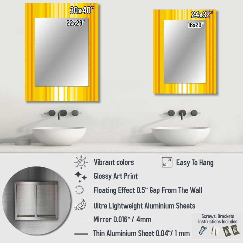 «Sunshine», miroir mural géométrique jaune, 40 po x 30 po