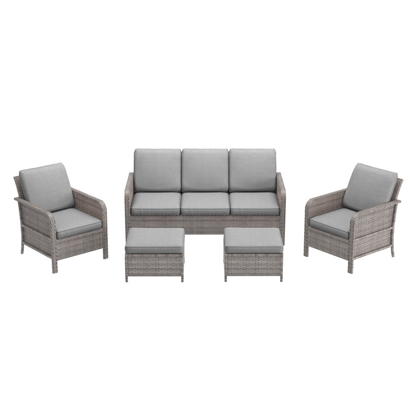 Ensemble de conversation d'extérieur pour 5 personnes avec coussins Lakeida, Gris