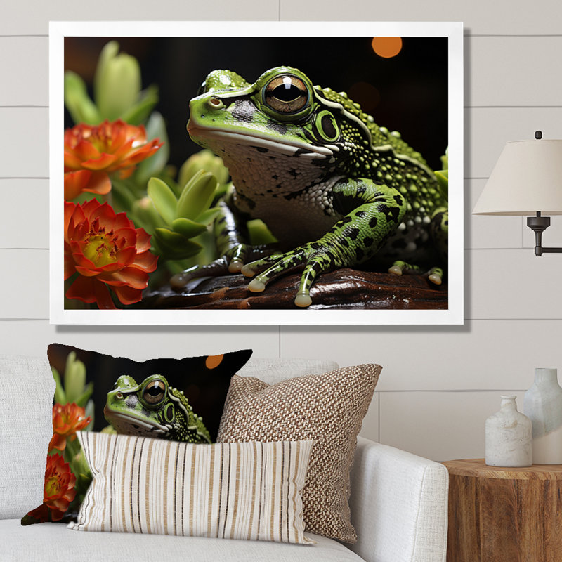 Grenouille amphibienne sérénade - impression, Cadre simple blanc, H 30 po x l 40 po x P 1,5 po