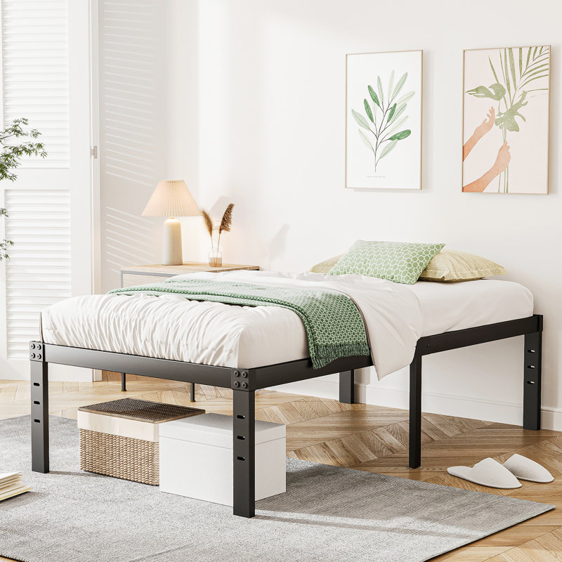 Amylia Heavy Duty 16"  Black Metal Bed Frame, No Box Spring Needed and Easy Assembly Platform Bed, Twin