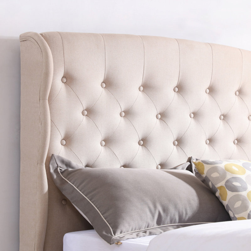 Coyte Upholstered Metal Wingback Bed, King, Linen