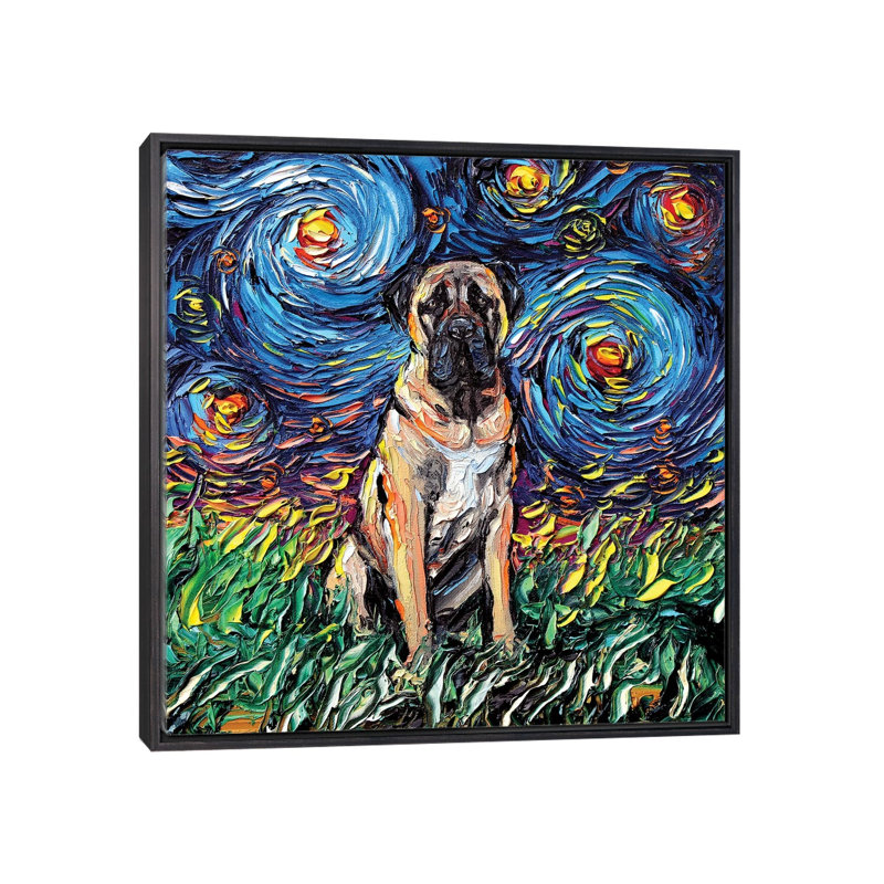 « Fawn Mastiff Night » par aja Trèves, reproduction d’art, H 37 po x l 37 po x P 1,5 po, Toile avec cadre noir patiné