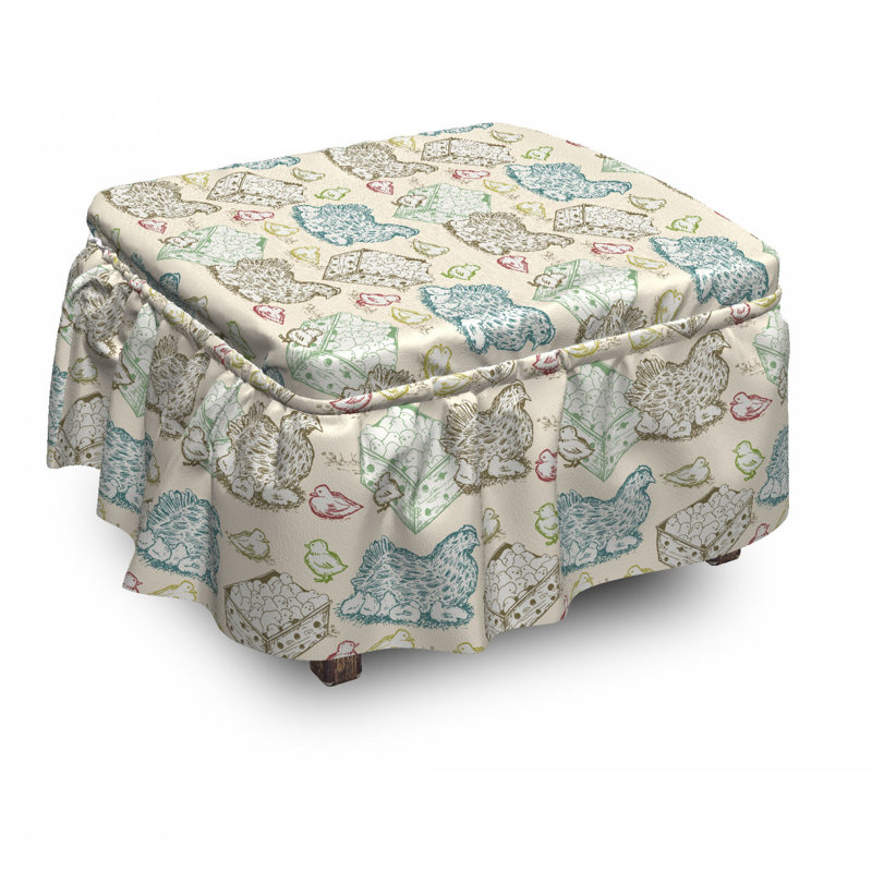 Housse pour repose-pieds à coussins carrés, Beige sans motif