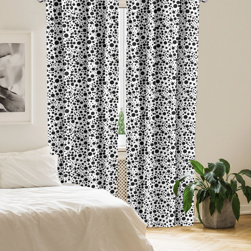 Black and White Polka Dot Polyester Room-Darkening Curtain Panels