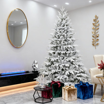 Arbre de décoration de Noël blanc hybride avec support, pré-éclairé, 6 tailles disponibles