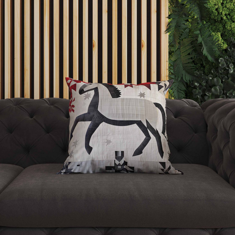Coussin intérieur / extérieur Starry Night Rider, Noir / rouge / gris, Carré 16 po