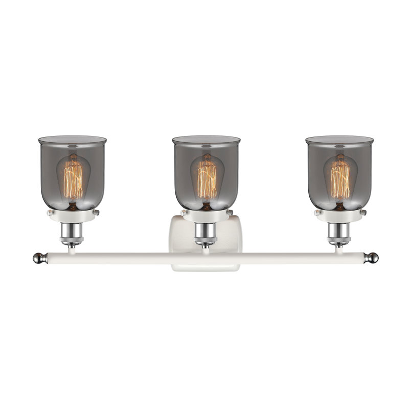 Éclairage pour meuble-lavabo 3 lumières 26 po Ballston Urban Bell, Incandescent, Plaqué couleur fumée, Blanc et chrome poli