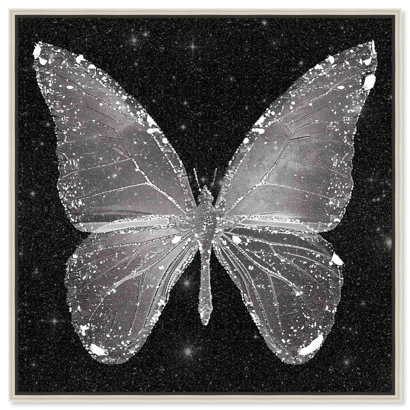 «Sparkling Silver Butterfly» par Art Remedy, Encadrement argenté, H 25 po x l 25 po x P 2 po