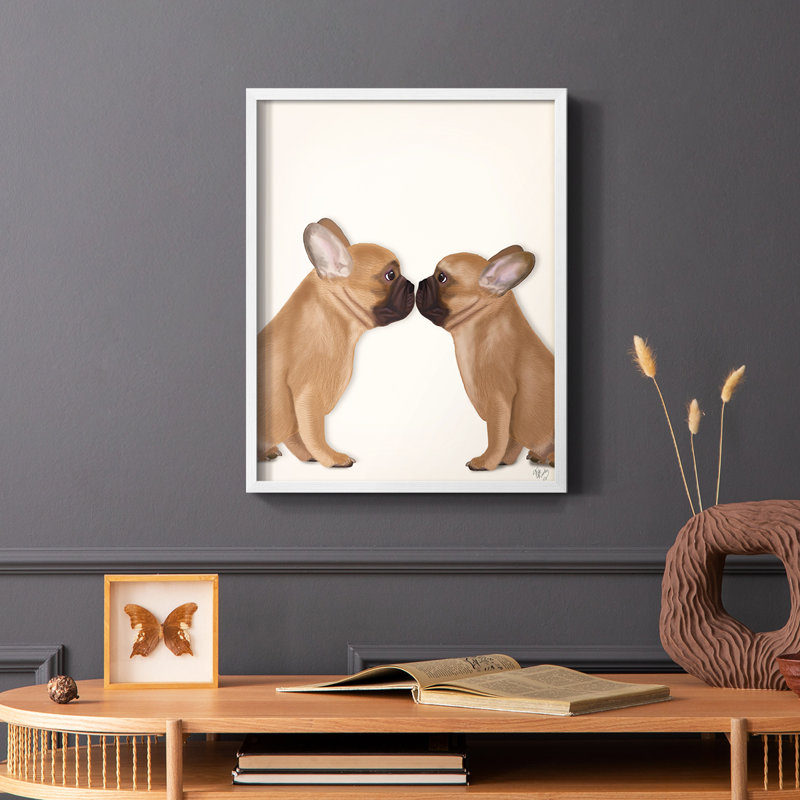 «French Kiss» gros plan, reproduction encadrée - bois massif, Cadre simple blanc, H 28 po x l 22 po