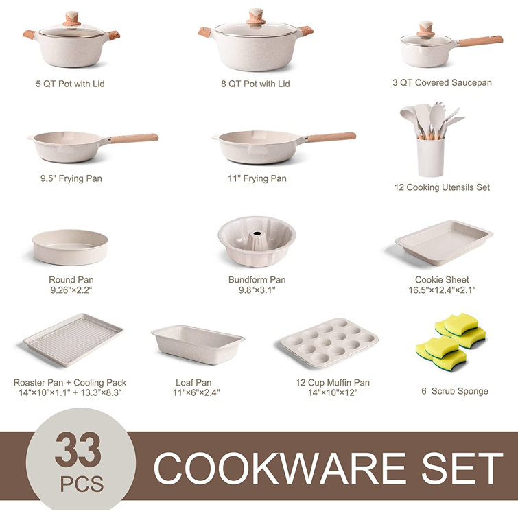 33 - Piece Non-Stick Stoneware Cookware Set