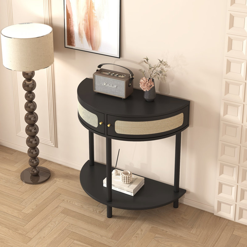 Half Moon Design End Table, Semi-Circle Entryway Console Table With Storage