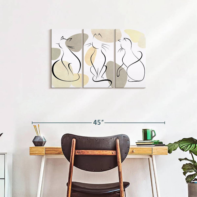 Minimalist Cats - Ensemble de 3 toiles tendues, H 20 po x l 33 po x P 1,25 po