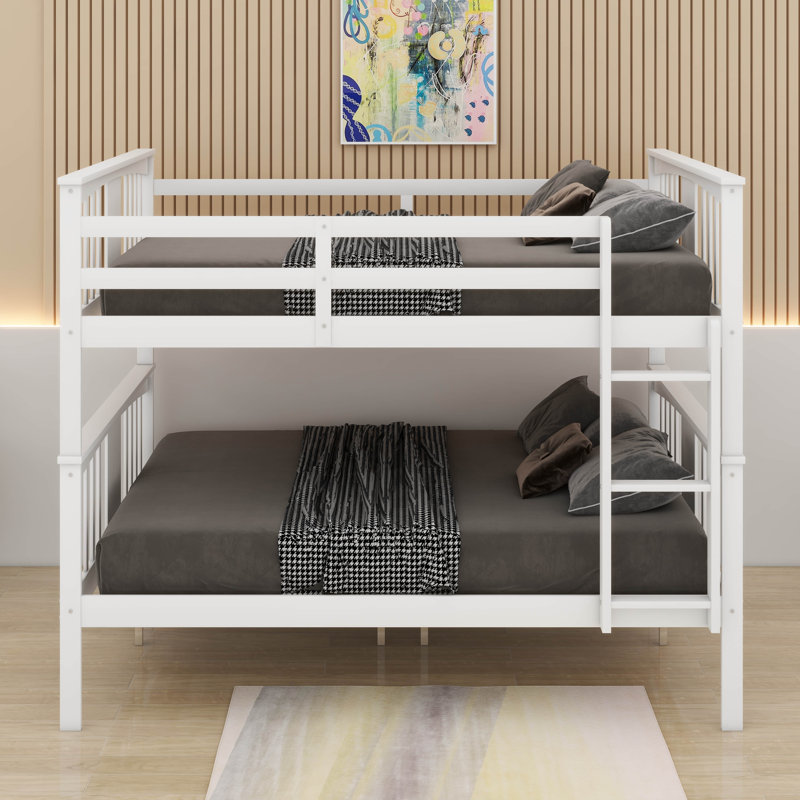 Full Over Full Bunk Bed With Ladder, White