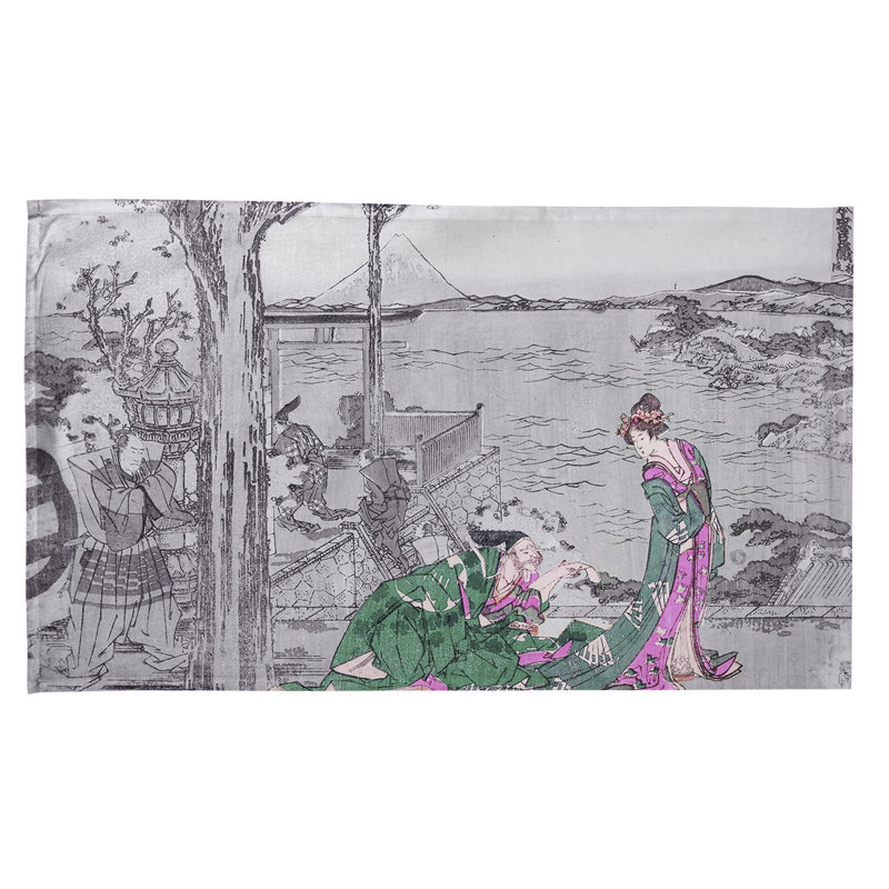 Serviette de thé japonaise courtesan, Polyester sergé, Brun / rose