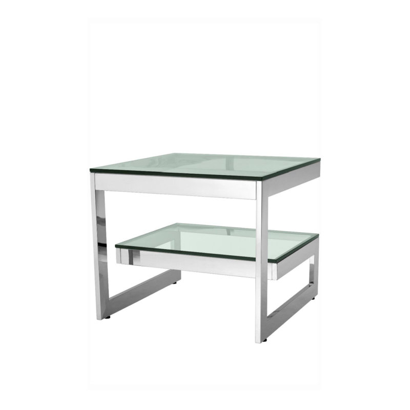 Gamma Glass End Table, Polished Stainless Steel