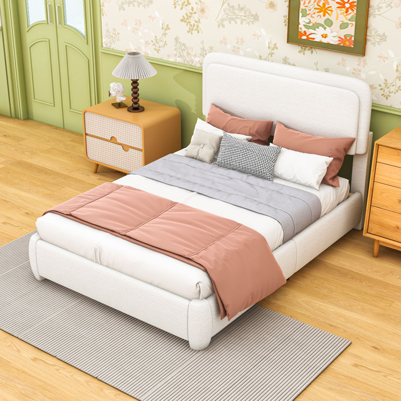 Lit plateforme tapissier avec tête de lit ajustable Boucle, Double