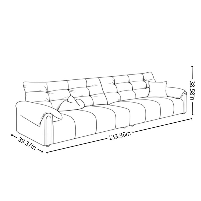 Canapé en tissu de style français crème, H 38,58 po x l 133,86 po x P 39,37 po, Ivoire ivoire, 5