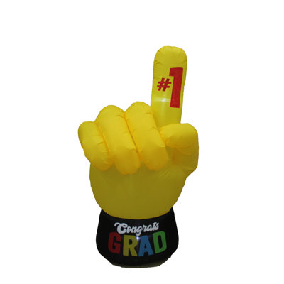6 Foot Tall Graduation Lighted Inflatable #1 Graduation Hand Number One Yellow Finger Shape Congrats Indoor / Outdoor Blow Up Yard Decoration