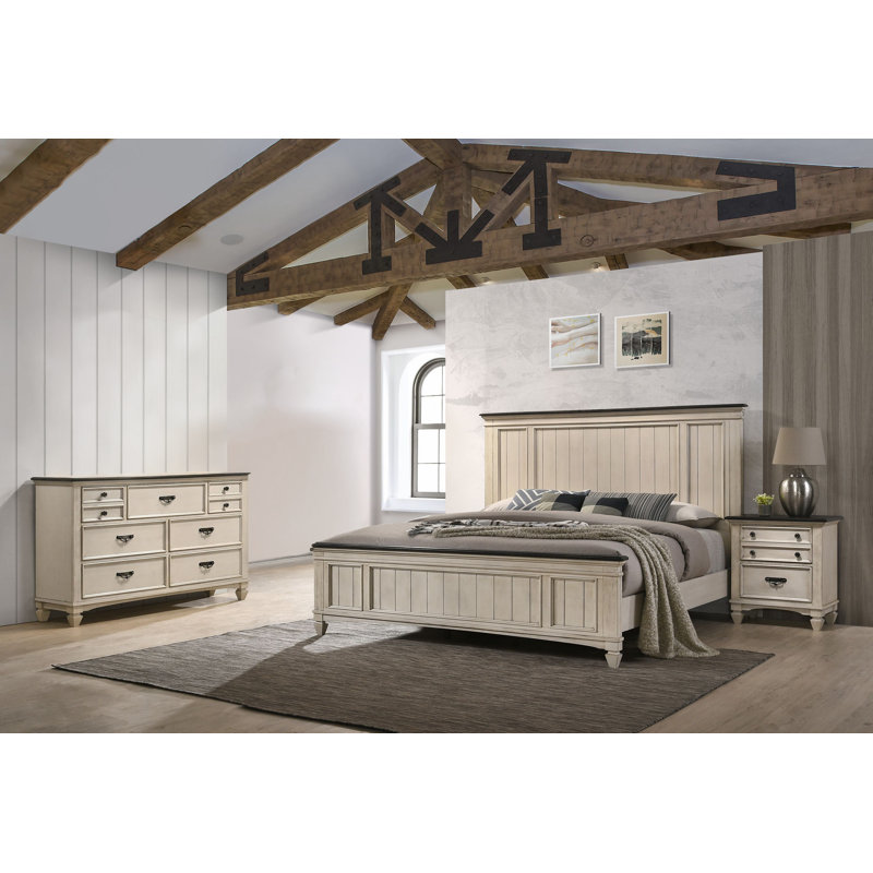 Amalee Cream/Brown Panel Bedroom Set Special , 3 Pieces: Bed,Nightstand,Dresser, Queen