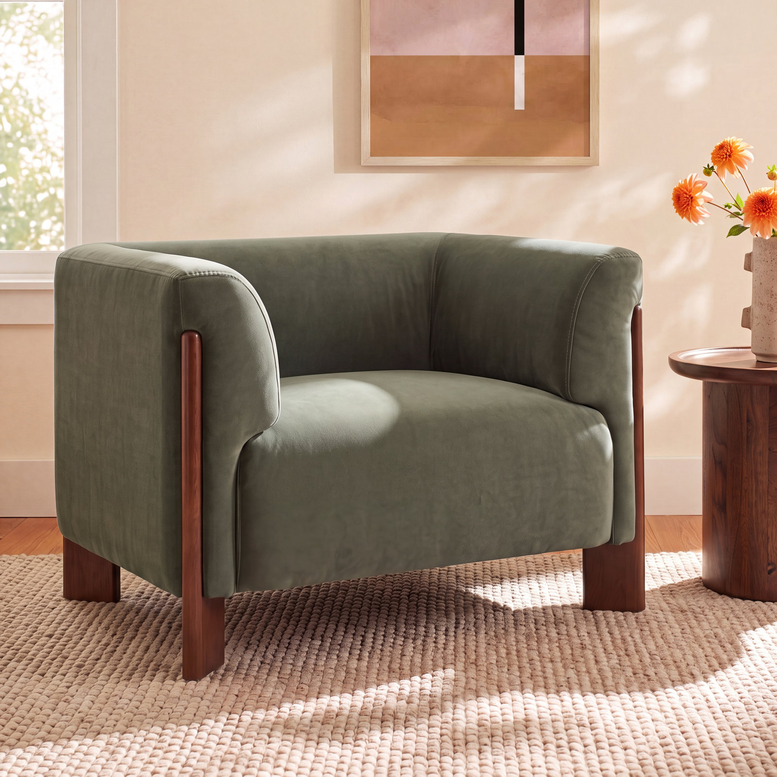 Wanetta Armchair, Soren Olivine Performance Velvet