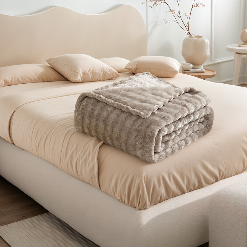 Jeté luxueux en fausse fourrure de lapin, Brun, Jeté