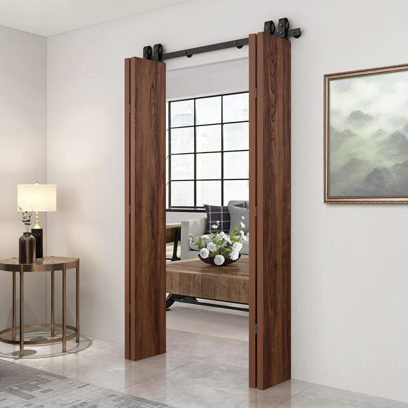 Ensemble de quincaillerie pour porte de grange coulissante double texture en noyer, 44 po x 94 po