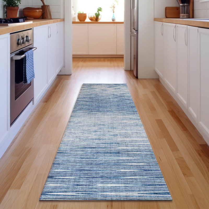 Premium Machine Washable Prisco Blue Rug, Runner 2'3" x 7'6"